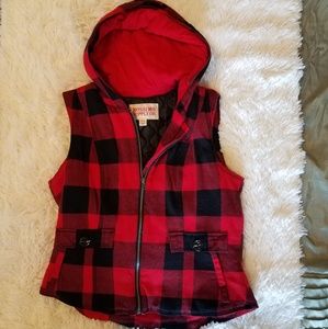 Mossimo Red & Black Plaid Vest